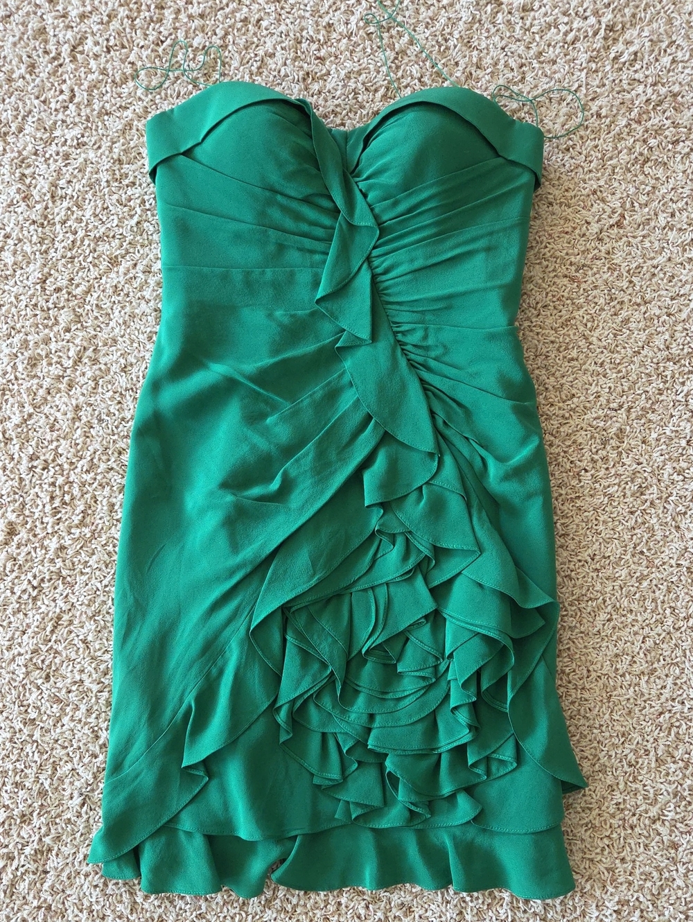 Aidan Mattox Silk Strapless Green Ruffle Cocktail Dress